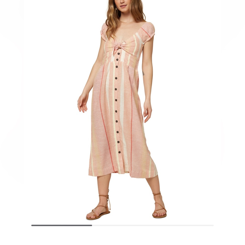 O'Neill Women’s/ Juniors Elijah Tie-Front Textured Striped Midi Dress - Picture 9 of 10